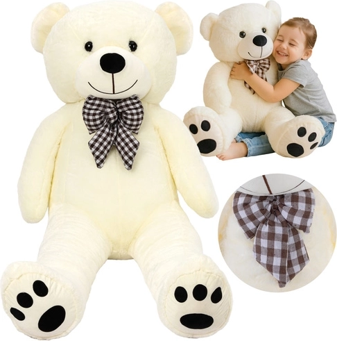 Ours en peluche 100 cm Kruzzel – jouet câlin crème avec nœud
