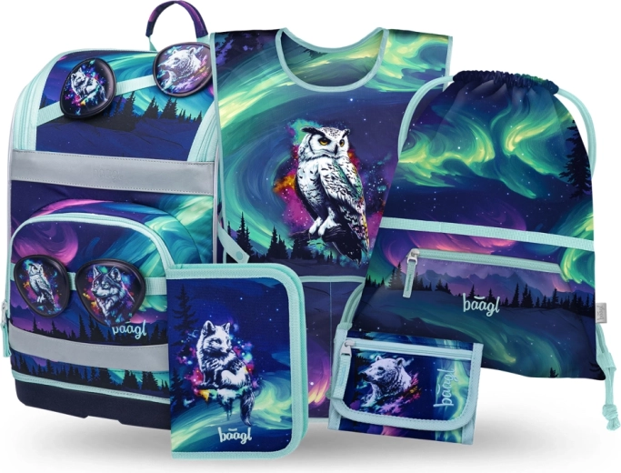 Ensemble scolaire BAAGL Zippy Plus Aurora – cartable, trousse, sac et porte-monnaie en matériaux recyclés