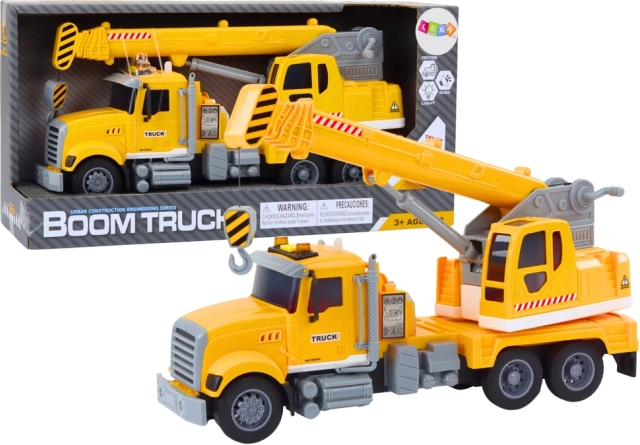 Grue de chargement jaune avec entraînement à friction et effets lumineux et sonores