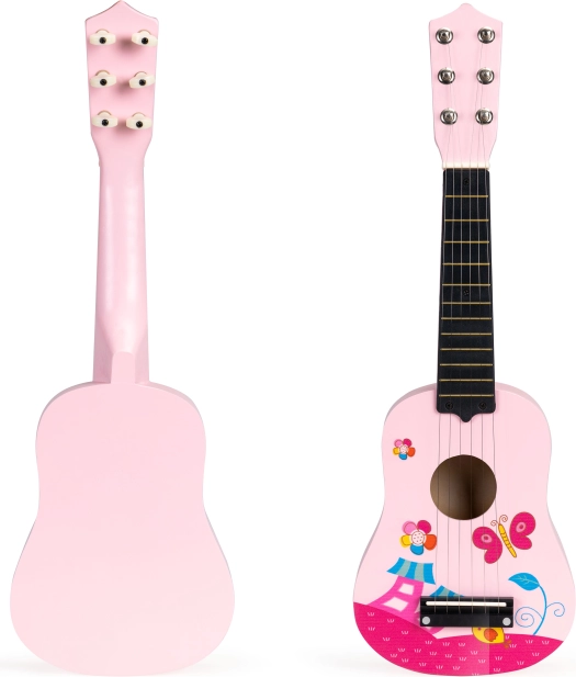 Guitare en bois rose pour enfants avec cordes métalliques ECOTOYS