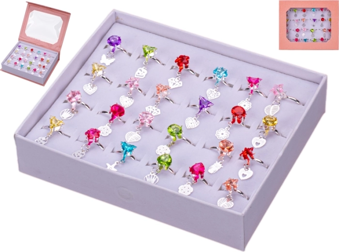 Set de bagues pour enfants avec pendentifs et strass, 24 pcs