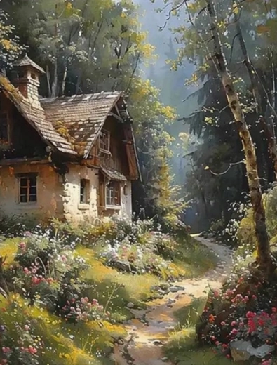 Peinture diamant Chalet dans la forêt 30 × 40 cm