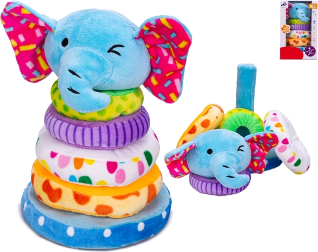 Pyramide peluche éléphant avec anneaux à enfiler 21 cm