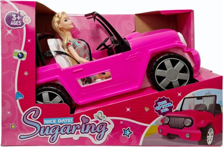 Voiture pour poupée avec poupée - cabriolet de couleur rose foncé
