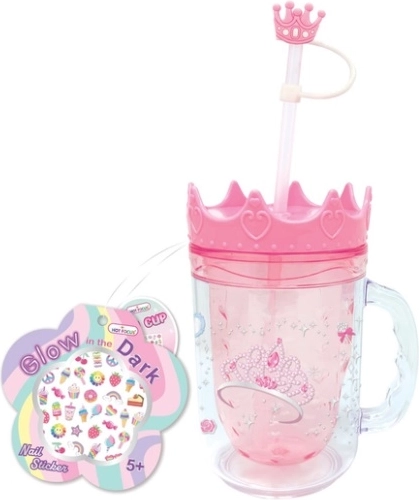 Gobelet pour enfants Hot Focus avec paille et autocollants princesse