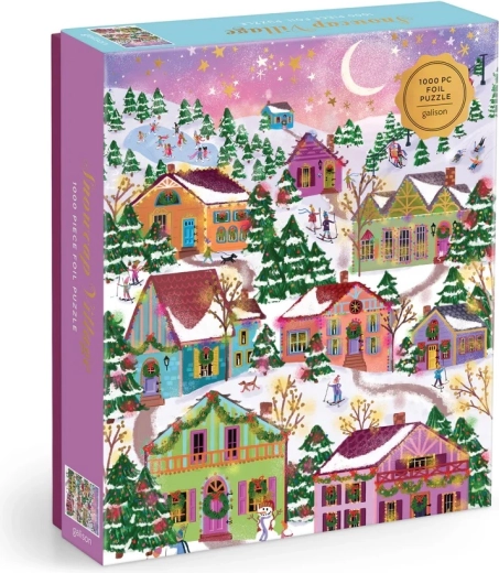 Puzzle à effet métallisé Galison Joy Laforme Village enneigé, 1000 pièces