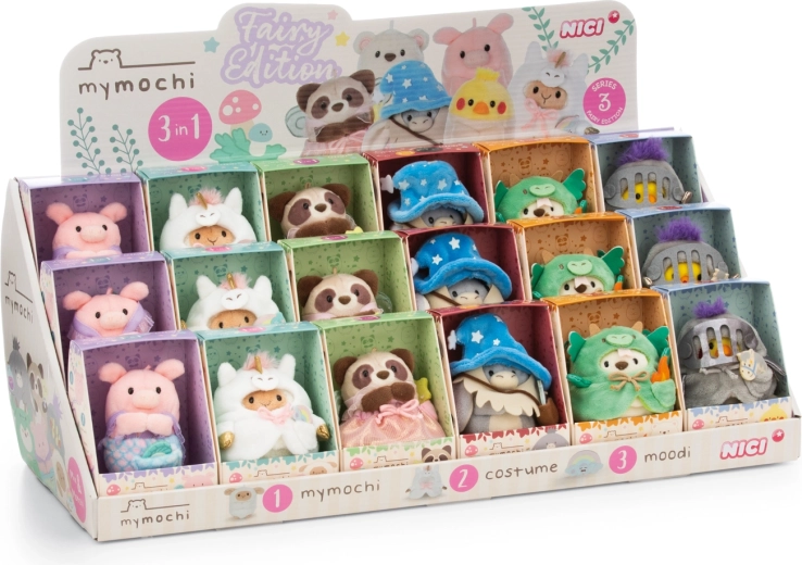 NICI Mymochi Fairy – présentoir de comptoir 8 cm, 18 pcs, assortiment 3-en-1