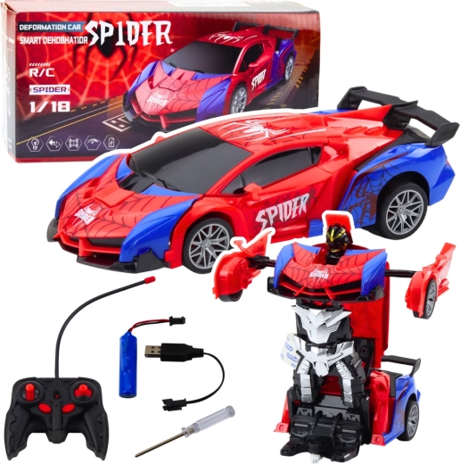 Voiture télécommandée Robot Spider 2-en-1 avec lumières et sons