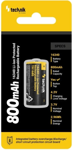 Batterie rechargeable 16340 (RCR123) 800 mAh 3,7 V