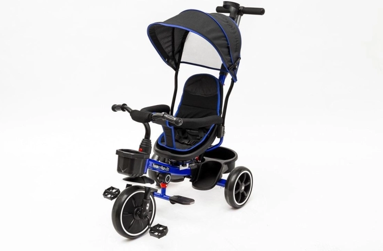 Tricycle Bauerkraft 2-en-1 avec siège pivotant et canopy, bleu marin