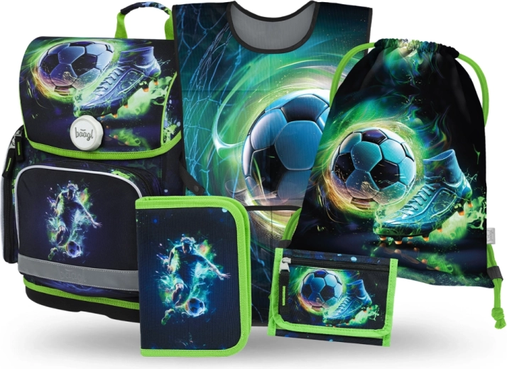 Baagl set scolaire Ergo Joueur de football – cartable, trousse, sac, tablier et porte-monnaie