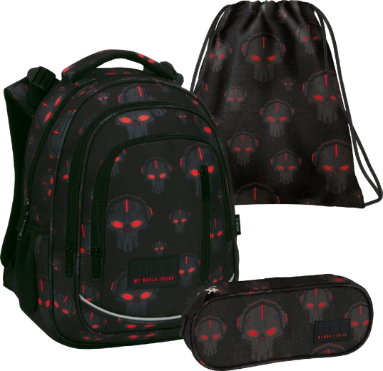 Ensemble scolaire BackUP robots rouge 3v1 (sac à dos, trousse et sac)