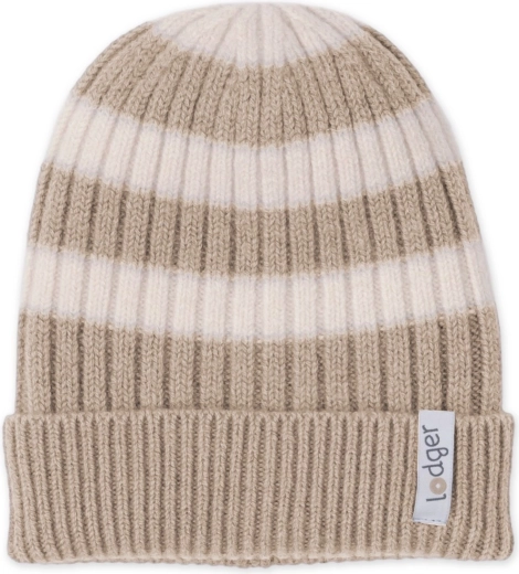 Bonnet en tricot merino Lodger Stripe beige (0–3 mois)