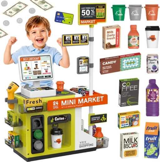 Woopie caisse libre-service pour enfants mini market avec café - 1 pièce