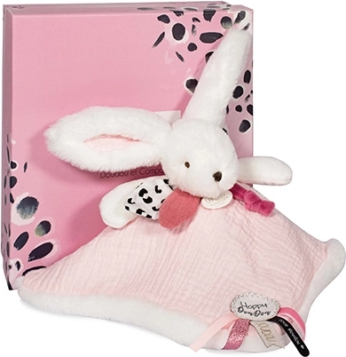 Ensemble cadeau Doudou rose - lapin avec couverture carrée