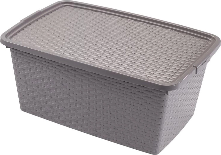 Boîte de rangement en plastique Heidrun avec couvercle, aspect rotin 20 l