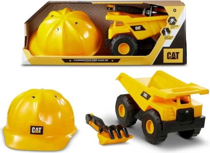 Camion-benne et bulldozer CAT avec casque de chantier pour enfant