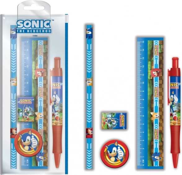 Set scolaire SONIC – règle, stylo, gomme, crayon et taille-crayon