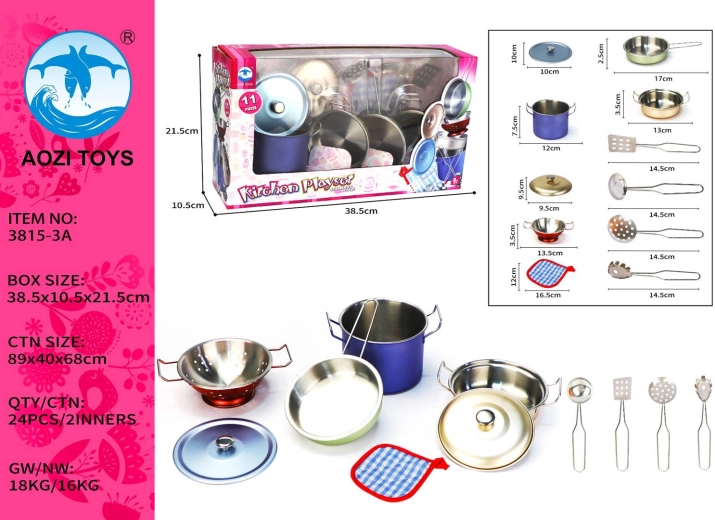 Set coloré d’ustensiles de cuisine métalliques pour enfants