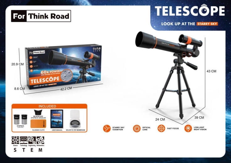 Télescope astronomique Sparkys pour enfants avec accessoires 60x, noir