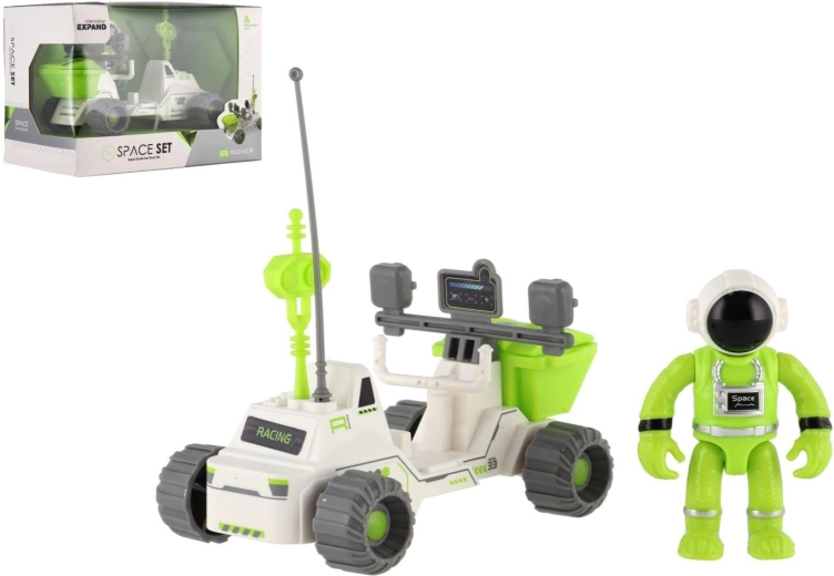 rover spatial à inertie avec figurine d’astronaute