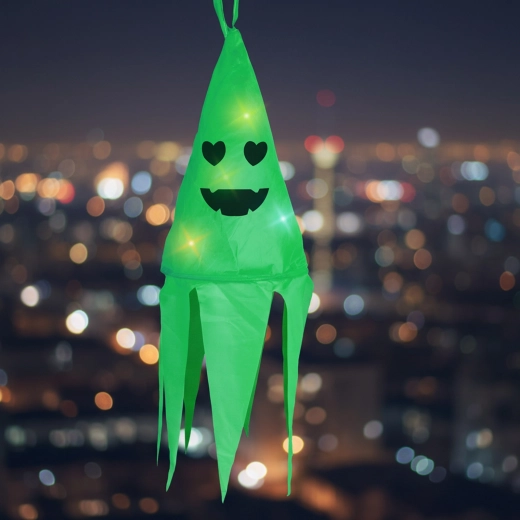 Décoration d’Halloween lumineuse à suspendre, fantôme vert