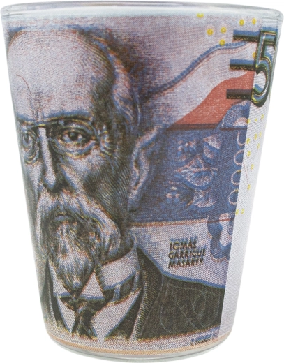 Verre à shot en verre avec motif de billet historique de 5 KČ T. G. Masaryk