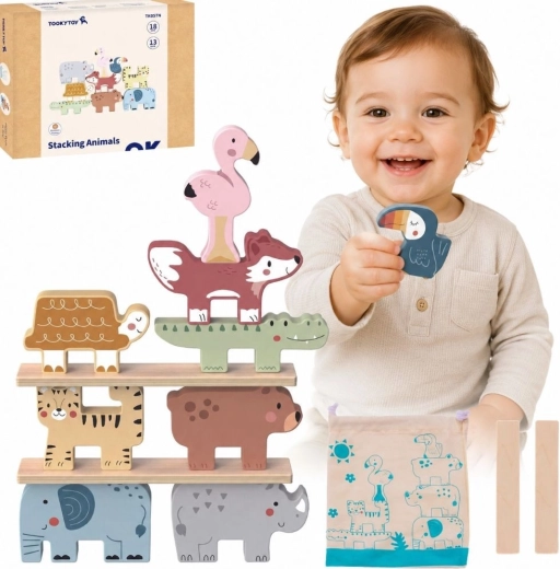 Jeu d’équilibre en bois avec animaux TOOKY TOY, 13 pièces