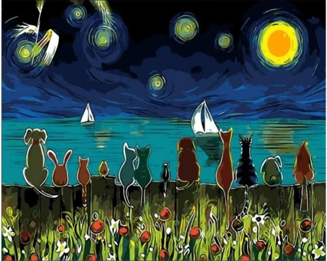 Peinture par numéros sur châssis 50 × 40 cm – animaux au bord du lac