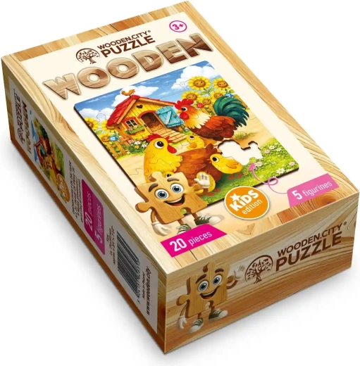 WOODEN CITY puzzle en bois La famille de poules à la ferme, 20 pièces
