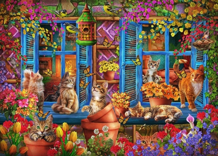 Puzzle Rebord de fenêtre avec des chats 300 pièces