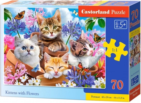Puzzle 70 pièces Chatons avec des fleurs