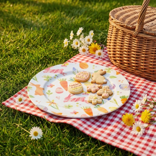 Assiette métallique de Pâques avec motif de carottes, 33 cm