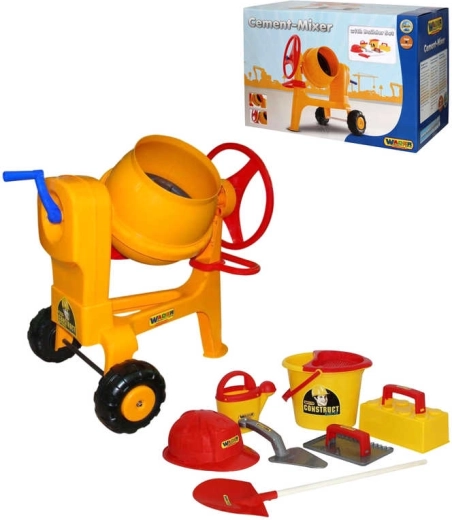 Bétonnière pour enfants Wader Construct avec outils de maçon et casque