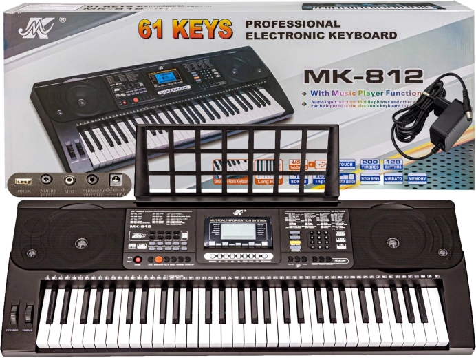 Clavier avec dynamique de frappe MK-812 (61 touches) avec pupitre et adaptateur secteur