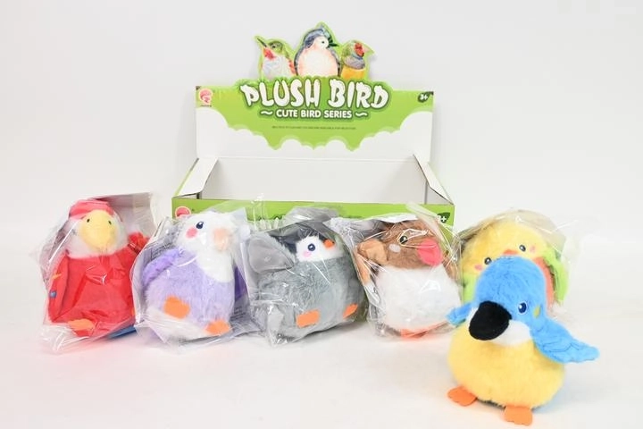 Oiseau en peluche avec lumière et son (6 pièces en présentoir)