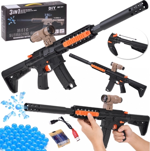 Gel blaster M416 à billes de gel 3-en-1 avec batterie (DIY) - 1 pièce