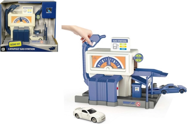 Station-service avec lanceur de petite voiture