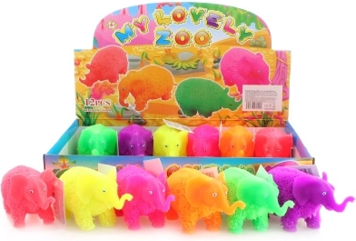 Éléphant en caoutchouc hirsute lumineux, env. 12 cm