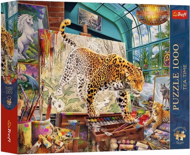 Tea Time Premium Plus puzzle 1000 pièces – léopards dans un atelier de peinture