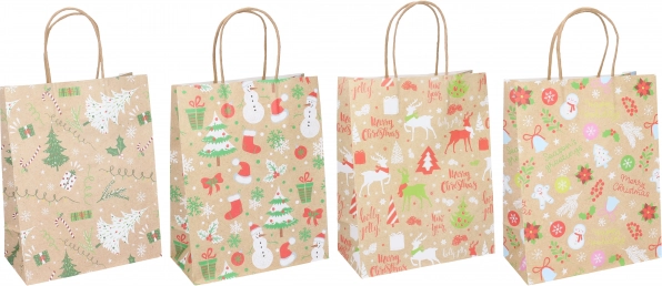 Sac cadeau de Noël, taille S (15 × 21 × 8 cm), 4 motifs