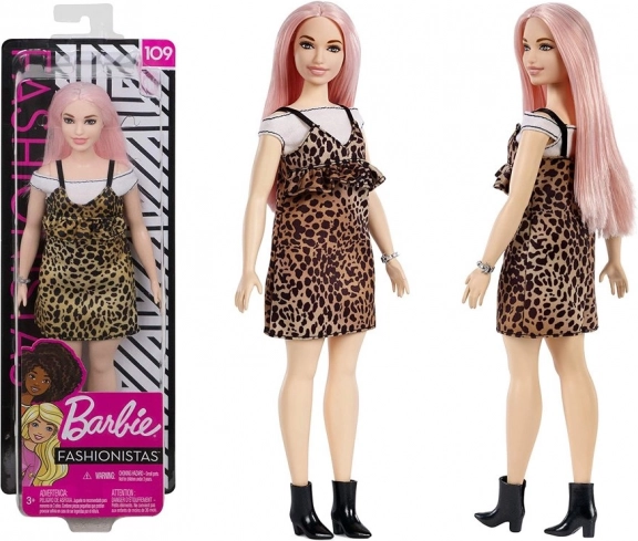 Poupée Barbie Fashionistas aux cheveux roses et robe léopard