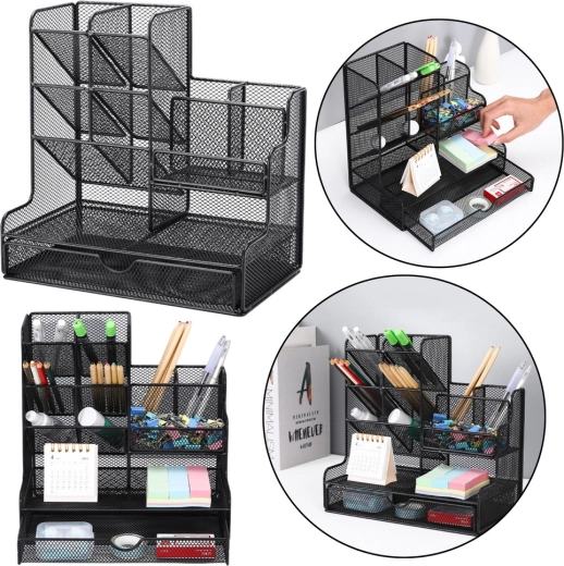 Organiseur de bureau en métal pour fournitures – noir