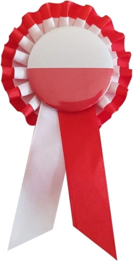 Cocarde aux couleurs blanc‑rouge avec épingle à fixer