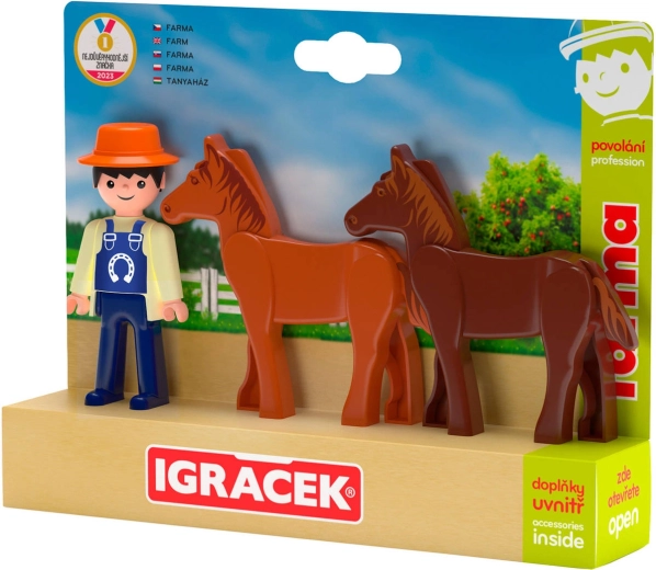 Efko Igráček trio ferme – fermier avec chevaux et accessoires