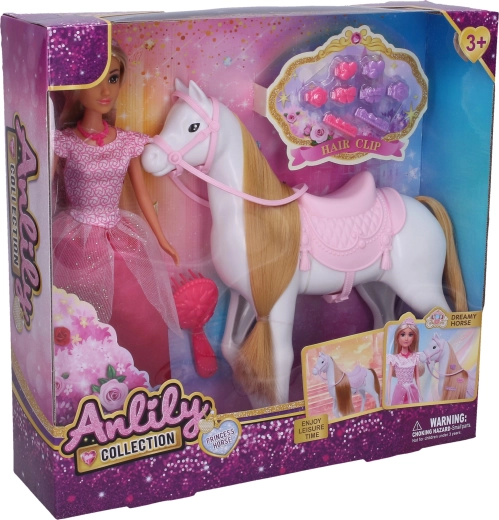 Poupée avec cheval rose 26 cm - 1 pièce