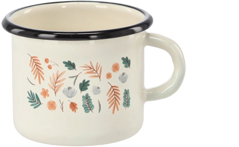Mug émaillé 0,5 l crème avec motif de feuilles