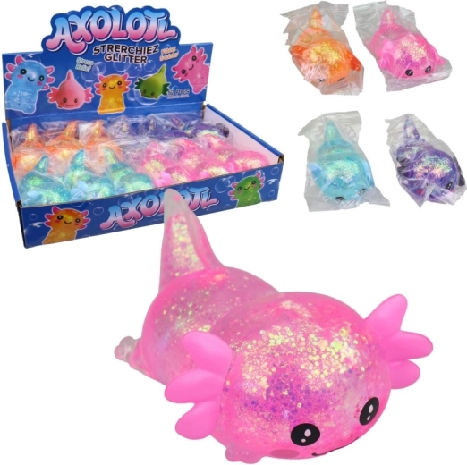 Axolotl en caoutchouc – jouet anti-stress à presser, 12 pcs en boîte présentoir