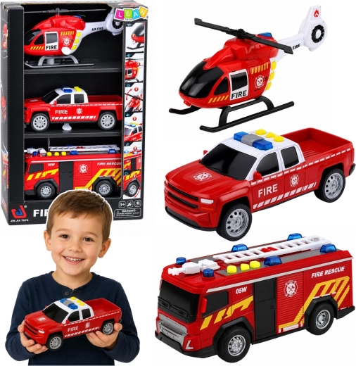 Ensemble de 3 véhicules de pompiers Fire rescue 1:32 avec lumières et sons