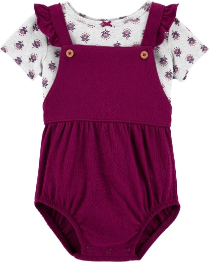 Ensemble fille Carter's 2 pièces : t-shirt à manches courtes et short à bretelles « Purple Flowers »